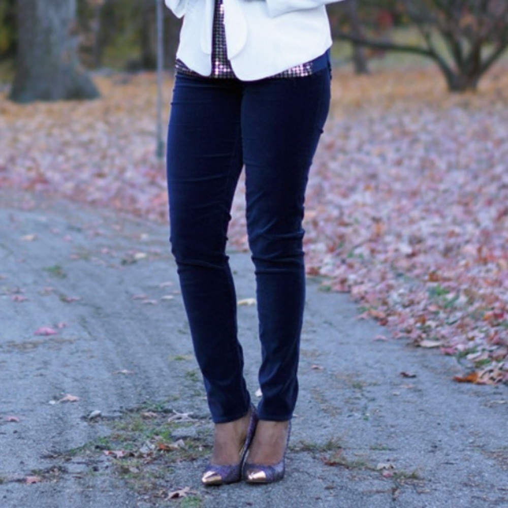 J. Crew Velvet Toothpick Jeans in Navy